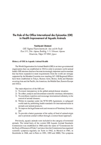 The role of the Office International des Epizooties (OIE) in health  improvement of aquatic animals